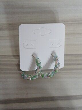 Handmade Iridescent Seed Bead Hoop Earrings
